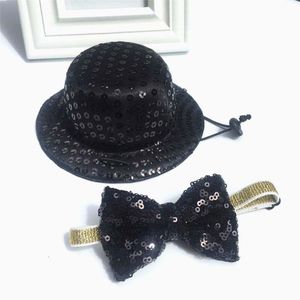 Wholesale cylinder cap resale online - Dog Apparel Small Black Sequined Cylinder Top Hat With Bow Tie Set Costume Pet Festive Travel Beauty Decor Collar Accessories For SmallDog