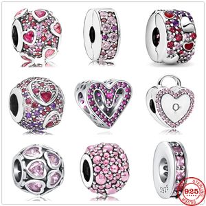 Pandora Armband Valentine Charme großhandel-925 Silber Charme Perlen Dangle Pink Zirkon Valentinstag Kollektion Kollekt