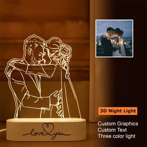 Personalized Custom Picture Po Night Lamp Text Customized Valentines Day Wedding Anniversary Birthday 3D Night Light Gifts 220623