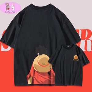 Camisetas masculinas Anime Monkey D Luffy algodão impresso macio de camiseta Harajuku UNissex Tees