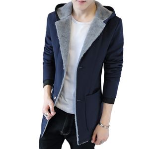 남성용 트렌치 코트 따뜻한 후드 남성 코트 패션 겨울 남자의 캐시미어 따뜻한 재킷 후 까마귀 트렌치 플러스 남자 재킷 블랙 220826