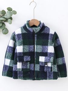 Toddler Boys Plaid Flap Pocket Zip Up Teddy Coat SHE