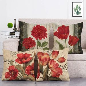 Kissen/Dekokissen, florale Kissenbezüge, bunte Blumen, Überwurf für Zuhause, Sofa, Schlafzimmer, rosa rote Rosen, dekorative Kissenbezüge T73Cushio