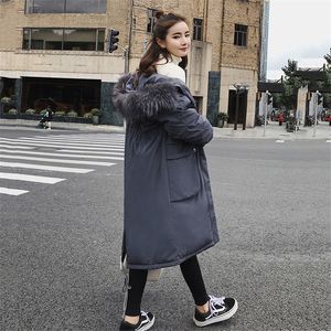 Fashion Women Winter Jacket Oversized Loose Hooded With Fur Collar Female Coat Long Cotton Padded Parka 201027