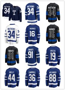 Hockeytröjor Auston Matthews 34 Marner 16 John Tavares 91 Nylander 88 Rielly 44 Campbell 36 Spezza 19 Blå Vit 2022 Classic Third Black Storlek S-XXXL Stitched Herr