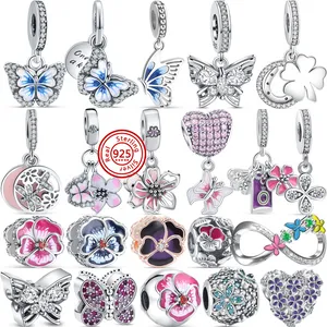 925 Серебряные шарики подгонка очарования Pandora Bracelet Bracelet Butterfly серия серии весна New Charmes Ciondoli DIY мелкие шарики украшения