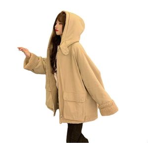 Dubbel sida kan bära kvinnors jackor 2022 Vinterkoreansk löst foder med fluff huva kvinnlig jacka