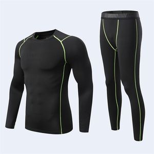 Vuxen barn herr sport löpning set compression t shirt byxor hud tight långa ärmar fitness mma träningskläder gym kostym lj201125