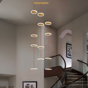 Nordic modern lamp led golden chandelier atmospheric high-rise living room ceiling lamp hotel lobby duplex villa stair pendent lamps