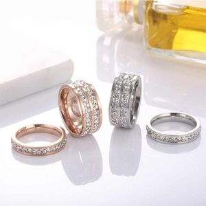 Wedding Rings JHSL 4mm/8mm Thin Small Stainless Steel Women Cubic Zircon CZ Stone Rose Gold Color Fashion Jewelry US Size 4 5 6 7 8 9 10 Rit