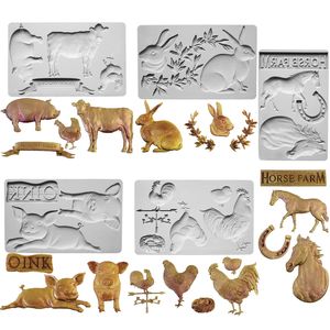 Farm Animals Pig Horse Rabbits Rooster Chick Silicone Mold Fondant Cakes Decorating Mould Sugarcraft Chocolate Baking Tools 220601