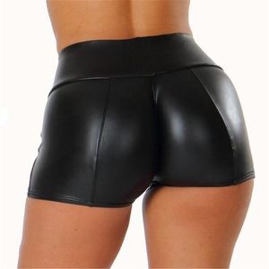 Kvinna mager pu läder shorts feminino sexig smal tät nattklubb motorcykel plus storlek kvinnlig höstfjäder kvinnor w220418