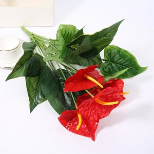 Dekoracyjne kwiaty wieńce Rośliny sztuczny kwiat donite Fake Anthurium Bouquet Red Palm Green Plant Bonsai Wedding Christmas Home Decor