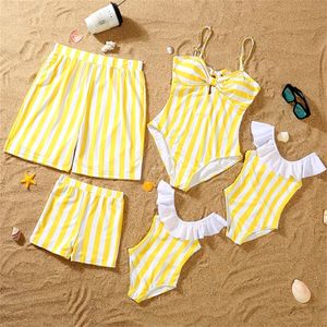 Mommy and Me Bikini Dresses Clothes Father Son Swim Shorts Family Swimsuits VNeck Mother Daughter Matching Swimwear 220531