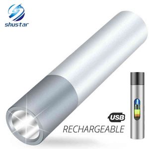 USB充電可能なシンプルなクリエイティブLED懐中電灯アルミニウムフォーカス3照明モード200メートル照明距離J220713