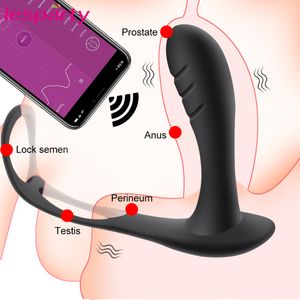 Bluetooth Anal Sexy 장난감 남성 전립선 마사지 음경 반지 엉덩이 플러그 딜도 진동기 앱 원격 제어 BDSM 게이 뷰티 아이템