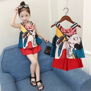 夏のテニスキッズガールズ服ティーンエイジャー半袖TシャツCapris Pants Child Cartoon Tracksuit 4 7 8 10 11 12 14年220620