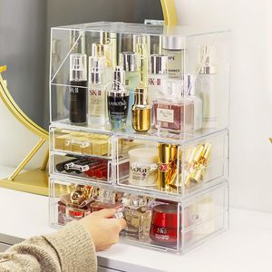 Opbergdozen Binnen Duidelijke acryl Make-up Organisator Cosmetische lade Box Deskop Dustbestendige lippenstifthouder Parfum Sieraden Boxstorage