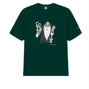 ノアルーズTシャツダークグリーン漫画の老人シャツカジュアルプリント半袖220721