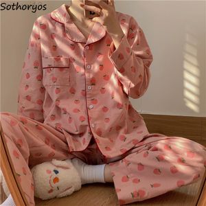 Autumn Women Manga Longa Pijama Define Print Strawberry