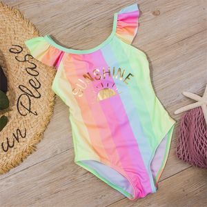 Letter Print Swimsuit Girl 2-8 anos de roupa de banho infantil infantil garotas de meninas de banho colorida de verão de verão 220426