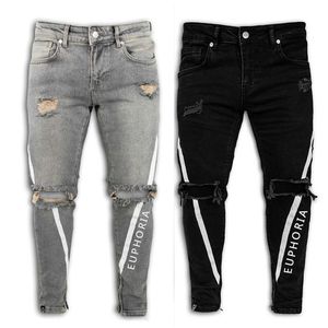 Мужские джинсы Дизайнерский писем с плотными эластичными карандашными брюками с высокой эластичностью
