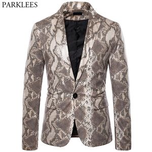 Sexig ormmönster män blazers ful tryck en knapp blazer män nattklubb festival party scen mens kostym jacka blazer masculino 201104