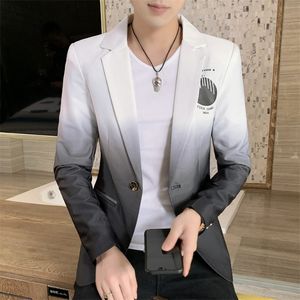 Män tryckta små kostym manlig koreansk version självodling stand-up krage kinesisk tunika casual kostym tunn jacka ungdom 220409