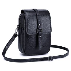 Kvällspåsar mjuka riktiga ko läder kvinnor liten axel väska flickor söta crossbody messenger damer smartphone dubbel zip fickor handbageveni