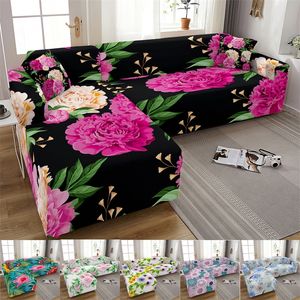 Elastisk soffa omslag för vardagsrum 3D Flower Print Stretch Slipcovers Sectional Couch 3 -sits Funna de SOF L Form 220615