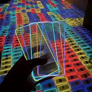 Displayschutzfolie für iPhone 15 Pro Max 14 Plus 13 Mini 12 11 XS XR X 8 7 SE 3D fluoreszierend leuchtendes gehärtetes Glas 9H leuchtender Filmschutz