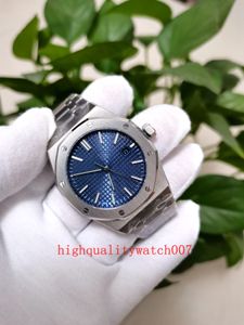 Hochwertige Herrenuhren, 41 mm, blaues Zifferblatt, 15510ST-Edelstahlarmband, ETA 2813, mechanisch, transparent, automatisch, Jungenuhren