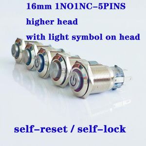 Switch 16mm Metal Push Button Latching Momentary Waterproof LED Light Higher Head With Symbol 1NO1NC 5pins ButtonSwitch