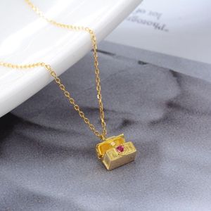 Hanger kettingen Vintage kleine schatkist Gold vergulde kast open sieraden Ruby neklacependant