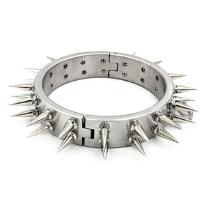 Hi-Q Heavy Stainless Steel Neck Collar With Thorn Double Row Detachable Spike Choker SM Bondage Restraints Adult Games sexy Shop