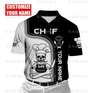 Nome personalizado DIY Skull Master Chef Art Lengend Cool 3D Menm Mulheres Mulheres finas Camisa de pólo colar de manga curta Use Casual Casual 6 220708