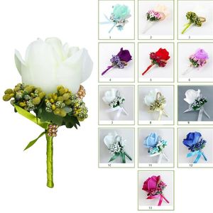 Hochzeitsblumen 1 Stück Künstliche Rose Blume Brosche Blumenstrauß Corsage Glitzer Strass Band Spitze Klassischer Abschlussball Boutonniere mit Pin