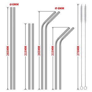 Reusable stainless steel straight bent drinking straw durable metal straws bar family kitchen accessory for 20oz 30oz sublimation straights tumbler FY4703