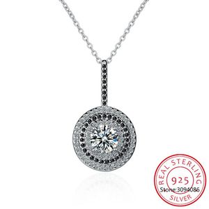 Pendant Necklaces Genuine 100% S925 Stamp Silver Color Women's Necklace Fine Jewelry Round Bijoux Black Spinel Pendants P074Pendant