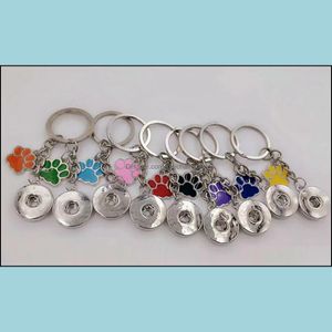 Nyckelringar Smycken Emalj Hund Katt Tassutskrifter 18 Mm Snap Button Nyckelring Charm Kedja För Nycklar Bil Ring Souvenir Par Handväska A30 Drop Leverera