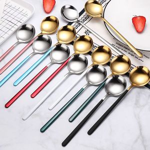 304 stainless steel spoon Korean dessert spoon fork coffee long handle stirring spoon tableware