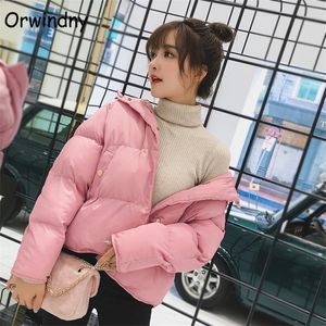 Orwindny Autumn Winter Coat Women Hooded Short Womens Cotton Jacket Warm Female Pink Parka Girls 201210