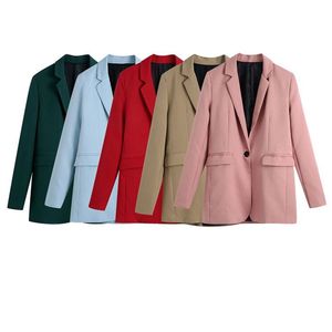 TRAF Women Fashion Office Wear Single Button Blazer Coat Vintage Långärmad Ryggventiler Kvinnlig Ytterkläder Chic Veste 220402