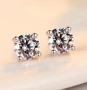 Stud Pure 18K White Gold Earrings 6.5mm utm￤rkt klippt Moissanite Stone DF Color Anniversary Gift Engagement Ear Jewelstud