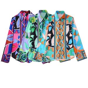 Zevity Женская винтажная контрастная цветная блузка с геометрическим принтом Офисные женские деловые рубашки Шикарные топы Blusas в стиле ретро LS424 220725