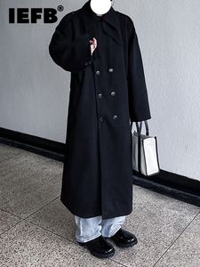 Rów męskich płaszczy IEFB Mężczyzn wełniany wełna długi płaszcz Koreańska moda jesienna pojedyncza piersi Temperament Męski Tops 9A5002 220826
