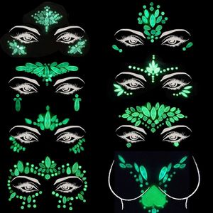 Face Gems Luminous Temporary Tattoo Stickers Glitter Stickers Waterproof Face Jewels Rainbow Tears Rhinestone for Party