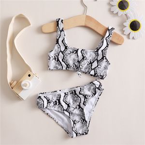 est Arrival Little Girls Swimwear Suit Summer Children Creative Snakeskin Grain Suspender Split Swimsuit Set for Vacation 220530