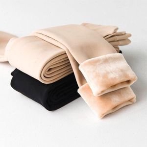 Calças femininas de inverno grossas e quentes leggings de lã para menina push up de veludo elástica forro de cintura alta forro térmico macio