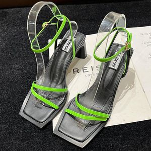 SURES BUTS Fashion rzymskie kobiety pompki zielone sandały kwadratowe palec buta buta na zewnątrz dam Lato 2022 High Heelsdress